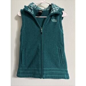 The North Face Jacket Crescent Knit Hooded Vest Full Zip Fleece Teal EUC Size S